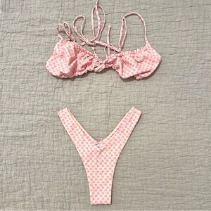 Kulani Kinis Pink and Yellow Checkered Bikini Set